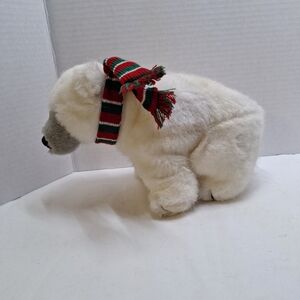 Vintage 1984 Dakin White Plush Polar Bear With Scarf 11"